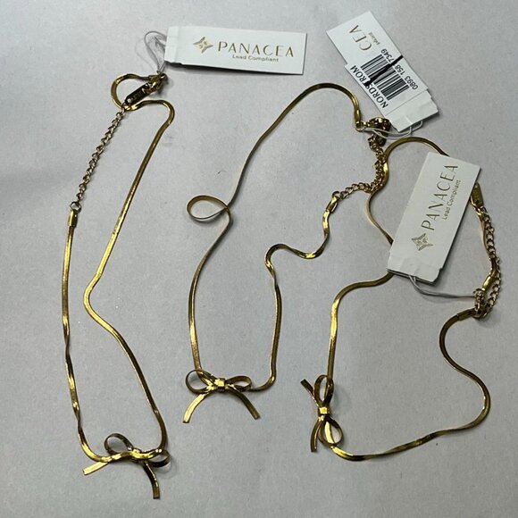 Panacea Gold Snake Chain Bow Necklace 14K Plated Minimalist Holiday Gift NWT - Picture 12 of 12